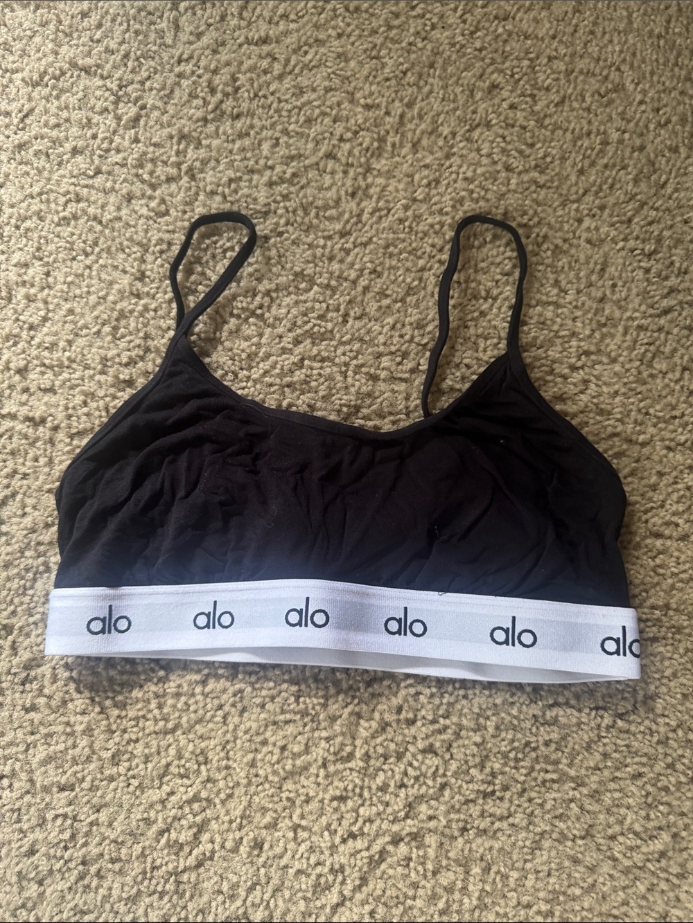 ALO Yoga Black Bralette with White Logo Band